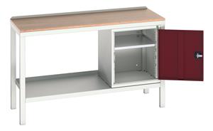 16922607.** verso welded bench with cupboard & mpx top. WxDxH: 1500x600x930mm. RAL 7035/5010 or selected